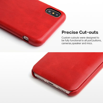 Fierre Shann Business Magnetic Horizontal Flip Genuine Leather Case For iPhone X / XS(Red)-garmade.com