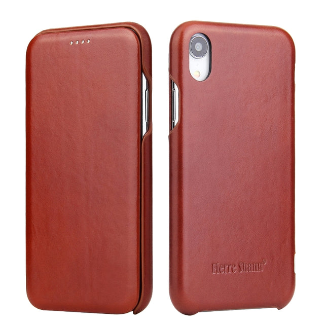Fierre Shann Business Magnetic Horizontal Flip Genuine Leather Case For iPhone XR(Brown)-garmade.com
