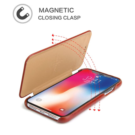 Fierre Shann Business Magnetic Horizontal Flip Genuine Leather Case For iPhone XR(Brown)-garmade.com
