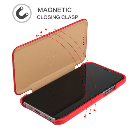 Fierre Shann Business Magnetic Horizontal Flip Genuine Leather Case For iPhone 11(Red)-garmade.com