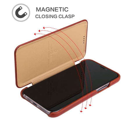 Fierre Shann Business Magnetic Horizontal Flip Genuine Leather Case For iPhone 11 Pro(Brown)-garmade.com