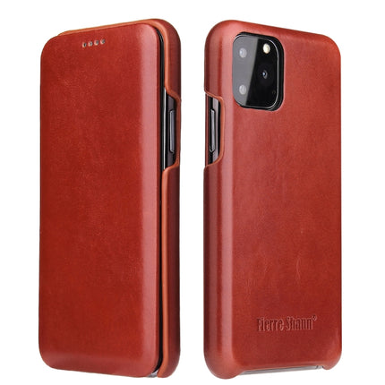 Fierre Shann Business Magnetic Horizontal Flip Genuine Leather Case For iPhone 11 Pro Max(Brown)-garmade.com