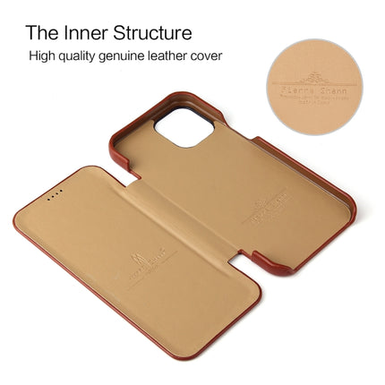 Fierre Shann Business Magnetic Horizontal Flip Genuine Leather Case For iPhone 12 mini(Brown)-garmade.com
