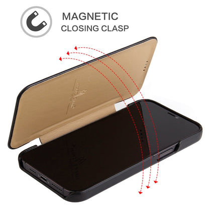 Fierre Shann Business Magnetic Horizontal Flip Genuine Leather Case For iPhone 12 / 12 Pro(Black)-garmade.com