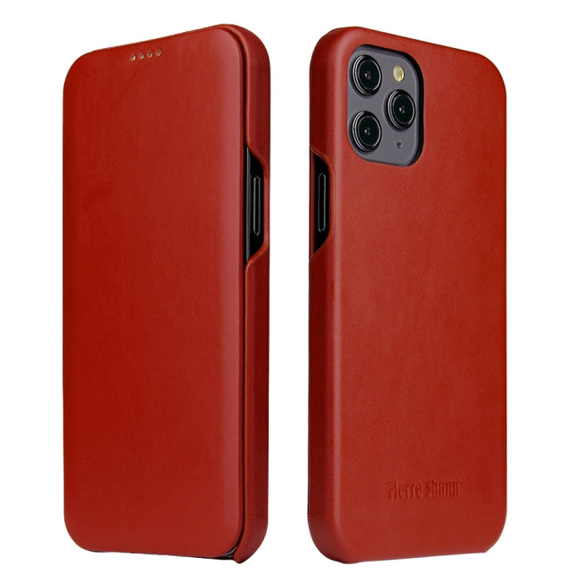 Fierre Shann Business Magnetic Horizontal Flip Genuine Leather Case For iPhone 12 / 12 Pro(Brown)-garmade.com