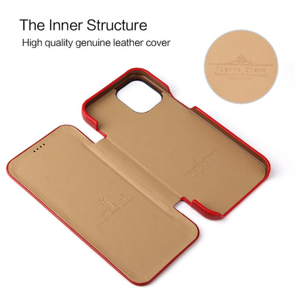 Fierre Shann Business Magnetic Horizontal Flip Genuine Leather Case For iPhone 12 / 12 Pro(Red)-garmade.com