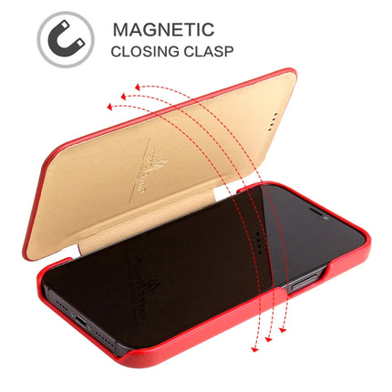 Fierre Shann Business Magnetic Horizontal Flip Genuine Leather Case For iPhone 12 / 12 Pro(Red)-garmade.com
