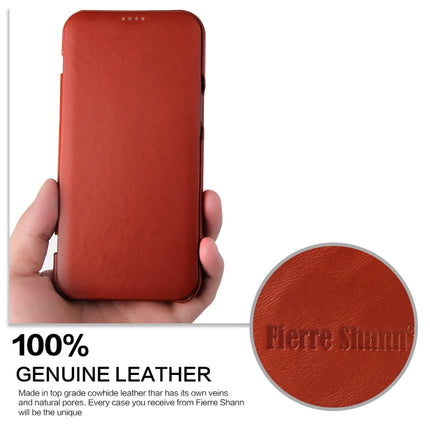 Fierre Shann Business Magnetic Horizontal Flip Genuine Leather Case For iPhone 12 Pro Max(Brown)-garmade.com