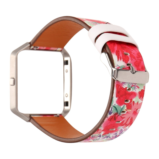 For Fitbit Blaze Leather Replacement Strap Watchband(Red Flower)-garmade.com