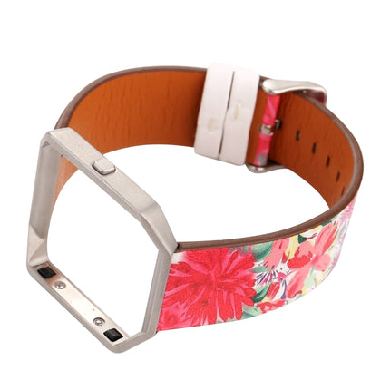 For Fitbit Blaze Leather Replacement Strap Watchband(Red Flower)-garmade.com