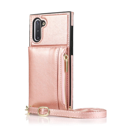 For Samsung Galaxy Note10 Square Zipper Wallet Bag TPU+PU Back Cover Case with Holder & Card Slots & Wallet & Cross-body Strap(Rose Glod)-garmade.com