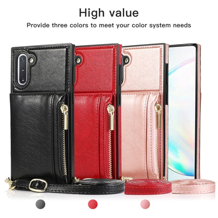 For Samsung Galaxy Note10 Square Zipper Wallet Bag TPU+PU Back Cover Case with Holder & Card Slots & Wallet & Cross-body Strap(Rose Glod)-garmade.com