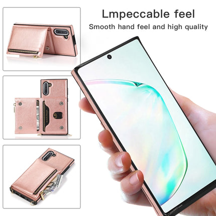 For Samsung Galaxy Note10 Square Zipper Wallet Bag TPU+PU Back Cover Case with Holder & Card Slots & Wallet & Cross-body Strap(Black)-garmade.com