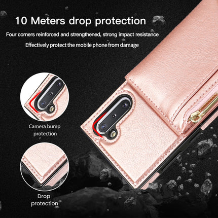 For Samsung Galaxy Note10 Square Zipper Wallet Bag TPU+PU Back Cover Case with Holder & Card Slots & Wallet & Cross-body Strap(Red)-garmade.com