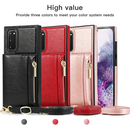 For Samsung Galaxy S20 Square Zipper Wallet Bag TPU+PU Back Cover Case with Holder & Card Slots & Wallet & Cross-body Strap(Rose Glod)-garmade.com