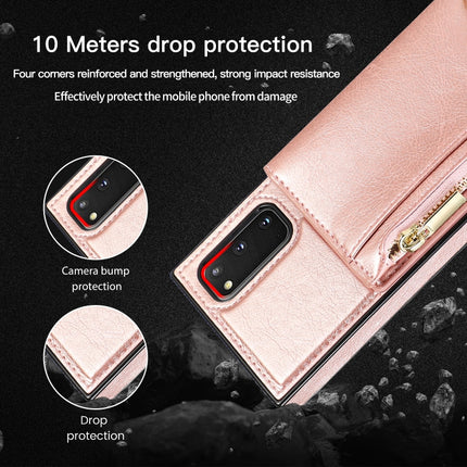 For Samsung Galaxy S20 Square Zipper Wallet Bag TPU+PU Back Cover Case with Holder & Card Slots & Wallet & Cross-body Strap(Rose Glod)-garmade.com