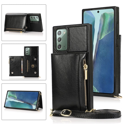 For Samsung Galaxy S20 Square Zipper Wallet Bag TPU+PU Back Cover Case with Holder & Card Slots & Wallet & Cross-body Strap(Black)-garmade.com