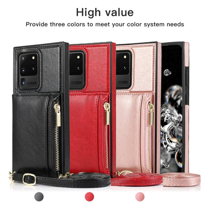 For Samsung Galaxy S20 Ultra Square Zipper Wallet Bag TPU+PU Back Cover Case with Holder & Card Slots & Wallet & Cross-body Strap(Black)-garmade.com