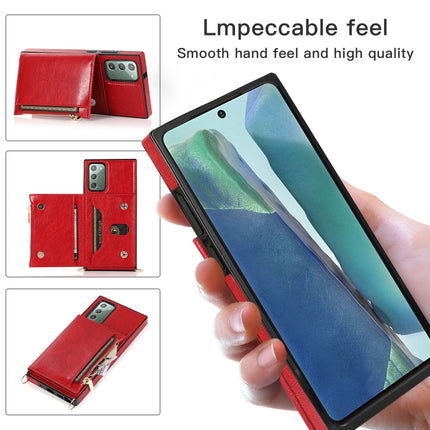 For Samsung Galaxy Note20 Square Zipper Wallet Bag TPU+PU Back Cover Case with Holder & Card Slots & Wallet & Cross-body Strap(Rose Glod)-garmade.com