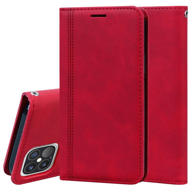 Frosted Business Magnetic Horizontal Flip PU Leather Case with Holder & Card Slot & Lanyard For iPhone 12 / 12 Pro(Red)-garmade.com