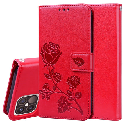 Rose Embossed Horizontal Flip PU Leather Case with Holder & Card Slots & Wallet For iPhone 12 Pro(Red)-garmade.com