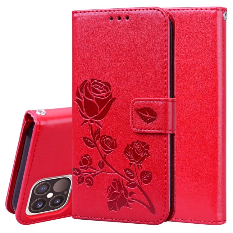 Rose Embossed Horizontal Flip PU Leather Case with Holder & Card Slots & Wallet For iPhone 12 Pro Max(Red)-garmade.com