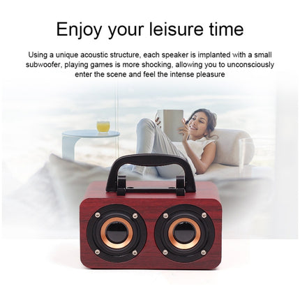 FT-4002 Wooden Wireless Bluetooth Portable Retro Subwoofer Speakers, Support TF card & USB MP3 Playback(Black Wood Grain)-garmade.com