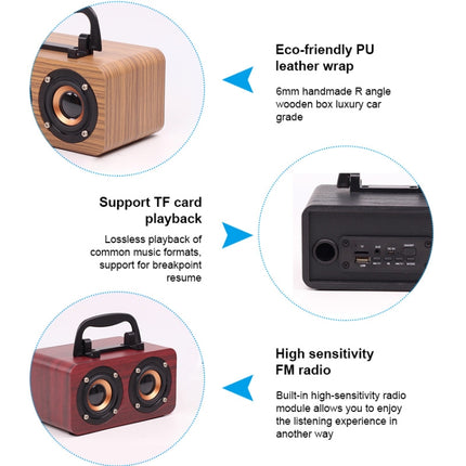 FT-4002 Wooden Wireless Bluetooth Portable Retro Subwoofer Speakers, Support TF card & USB MP3 Playback(Red Wood Grain)-garmade.com