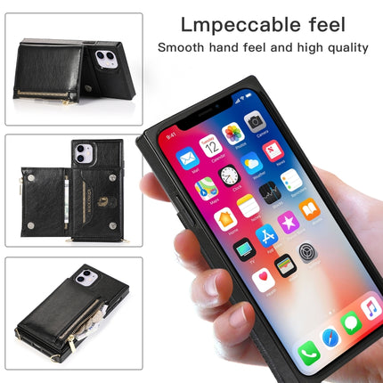 Square Zipper Wallet Bag TPU+PU Back Cover Case with Holder & Card Slots & Wallet & Cross-body Strap For iPhone 11(Black)-garmade.com