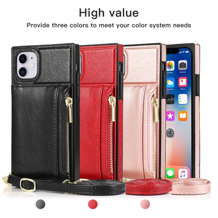 Square Zipper Wallet Bag TPU+PU Back Cover Case with Holder & Card Slots & Wallet & Cross-body Strap For iPhone 11(Red)-garmade.com