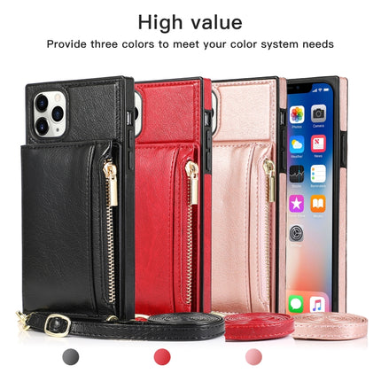 Square Zipper Wallet Bag TPU+PU Back Cover Case with Holder & Card Slots & Wallet & Cross-body Strap For iPhone 11 Pro(Rose Glod)-garmade.com