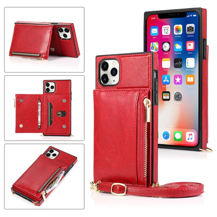 Square Zipper Wallet Bag TPU+PU Back Cover Case with Holder & Card Slots & Wallet & Cross-body Strap For iPhone 11 Pro(Red)-garmade.com