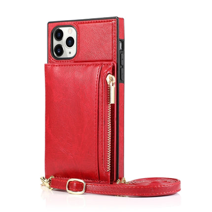 Square Zipper Wallet Bag TPU+PU Back Cover Case with Holder & Card Slots & Wallet & Cross-body Strap For iPhone 11 Pro(Red)-garmade.com