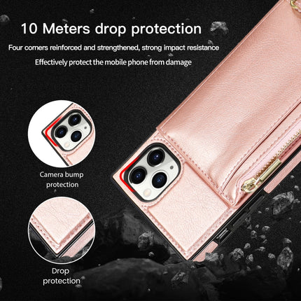 Square Zipper Wallet Bag TPU+PU Back Cover Case with Holder & Card Slots & Wallet & Cross-body Strap For iPhone 11 Pro(Red)-garmade.com