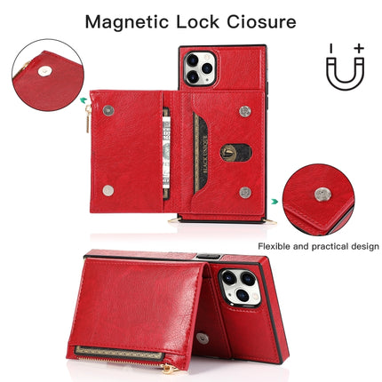 Square Zipper Wallet Bag TPU+PU Back Cover Case with Holder & Card Slots & Wallet & Cross-body Strap For iPhone 11 Pro(Red)-garmade.com