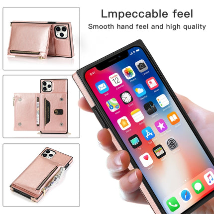 Square Zipper Wallet Bag TPU+PU Back Cover Case with Holder & Card Slots & Wallet & Cross-body Strap For iPhone 11 Pro Max(Rose Glod)-garmade.com