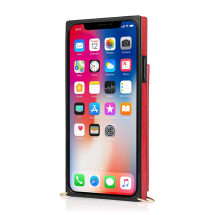 Square Zipper Wallet Bag TPU+PU Back Cover Case with Holder & Card Slots & Wallet & Cross-body Strap For iPhone 11 Pro Max(Red)-garmade.com