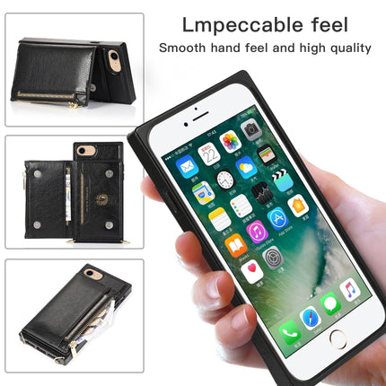Square Zipper Wallet Bag TPU+PU Back Cover Case with Holder & Card Slots & Wallet & Cross-body Strap For iPhone SE 2020 / 8 / 7(Black)-garmade.com