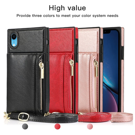 Square Zipper Wallet Bag TPU+PU Back Cover Case with Holder & Card Slots & Wallet & Cross-body Strap For iPhone XR(Rose Glod)-garmade.com