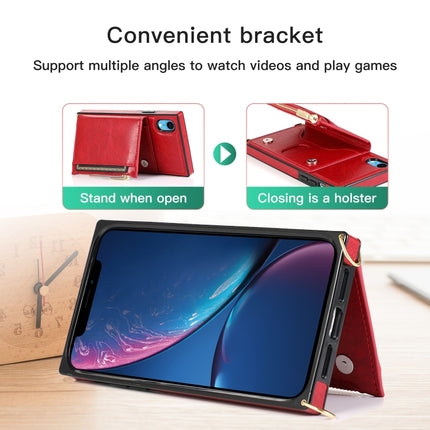 Square Zipper Wallet Bag TPU+PU Back Cover Case with Holder & Card Slots & Wallet & Cross-body Strap For iPhone XR(Red)-garmade.com
