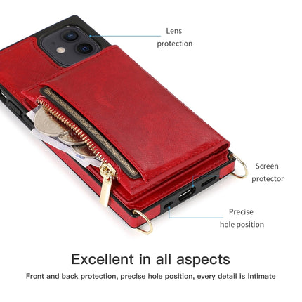 Square Zipper Wallet Bag TPU+PU Back Cover Case with Holder & Card Slots & Wallet & Cross-body Strap For iPhone 12 mini(Red)-garmade.com