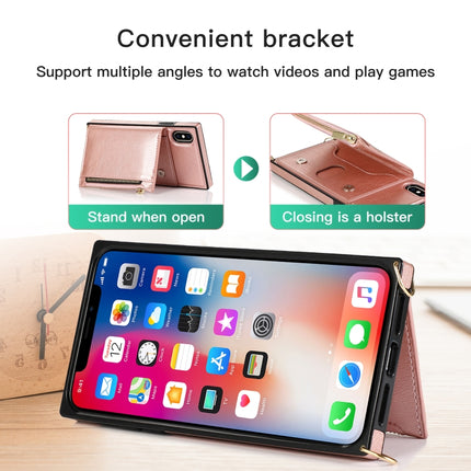 Square Zipper Wallet Bag TPU+PU Back Cover Case with Holder & Card Slots & Wallet & Cross-body Strap For iPhone XS / X(Rose Glod)-garmade.com