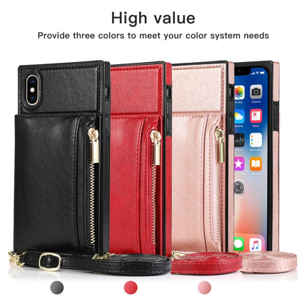Square Zipper Wallet Bag TPU+PU Back Cover Case with Holder & Card Slots & Wallet & Cross-body Strap For iPhone XS / X(Black)-garmade.com