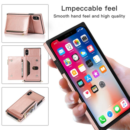 Square Zipper Wallet Bag TPU+PU Back Cover Case with Holder & Card Slots & Wallet & Cross-body Strap For iPhone XS / X(Black)-garmade.com