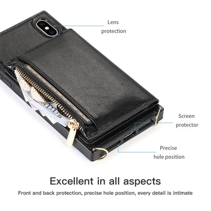Square Zipper Wallet Bag TPU+PU Back Cover Case with Holder & Card Slots & Wallet & Cross-body Strap For iPhone XS Max(Rose Glod)-garmade.com