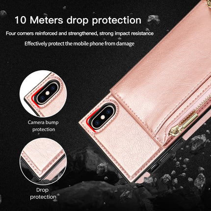Square Zipper Wallet Bag TPU+PU Back Cover Case with Holder & Card Slots & Wallet & Cross-body Strap For iPhone XS Max(Black)-garmade.com