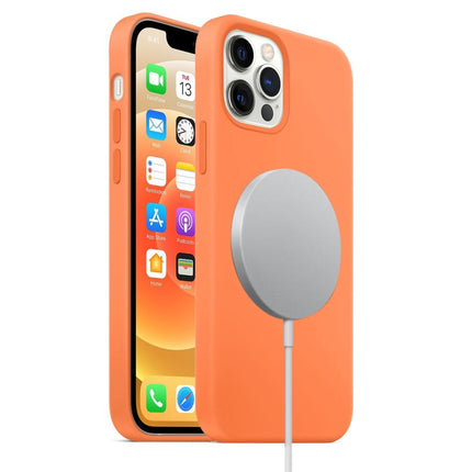 Magnetic Liquid Silicone Full Coverage Shockproof Magsafe Case with Magsafe Charging Magnet For iPhone 12 / 12 Pro(Orange)-garmade.com