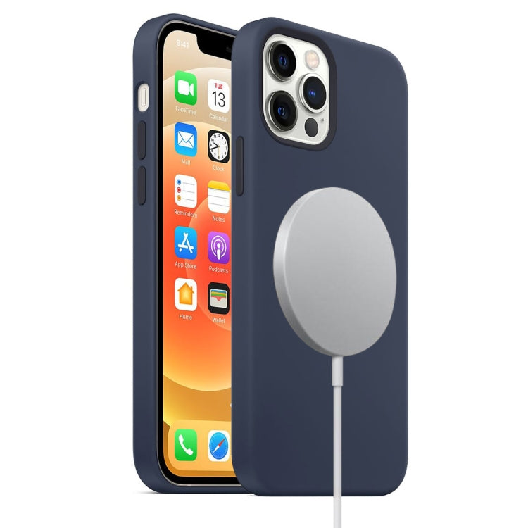 Magnetic Liquid Silicone Full Coverage Shockproof Magsafe Case with Magsafe Charging Magnet For iPhone 12 / 12 Pro(Navy Blue)-garmade.com