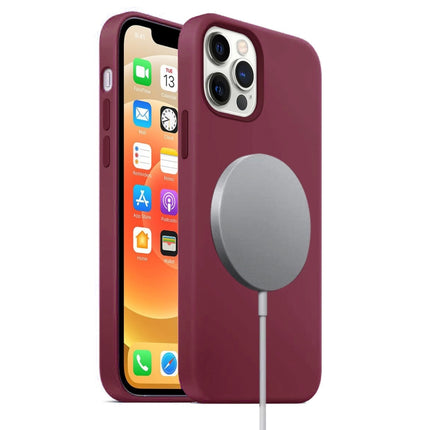 Magnetic Liquid Silicone Full Coverage Shockproof Magsafe Case with Magsafe Charging Magnet For iPhone 12 / 12 Pro(Wine Red)-garmade.com