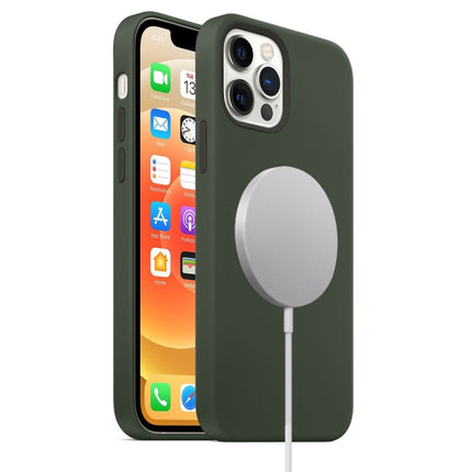 Magnetic Liquid Silicone Full Coverage Shockproof Magsafe Case with Magsafe Charging Magnet For iPhone 12 Pro Max(Deep Green)-garmade.com
